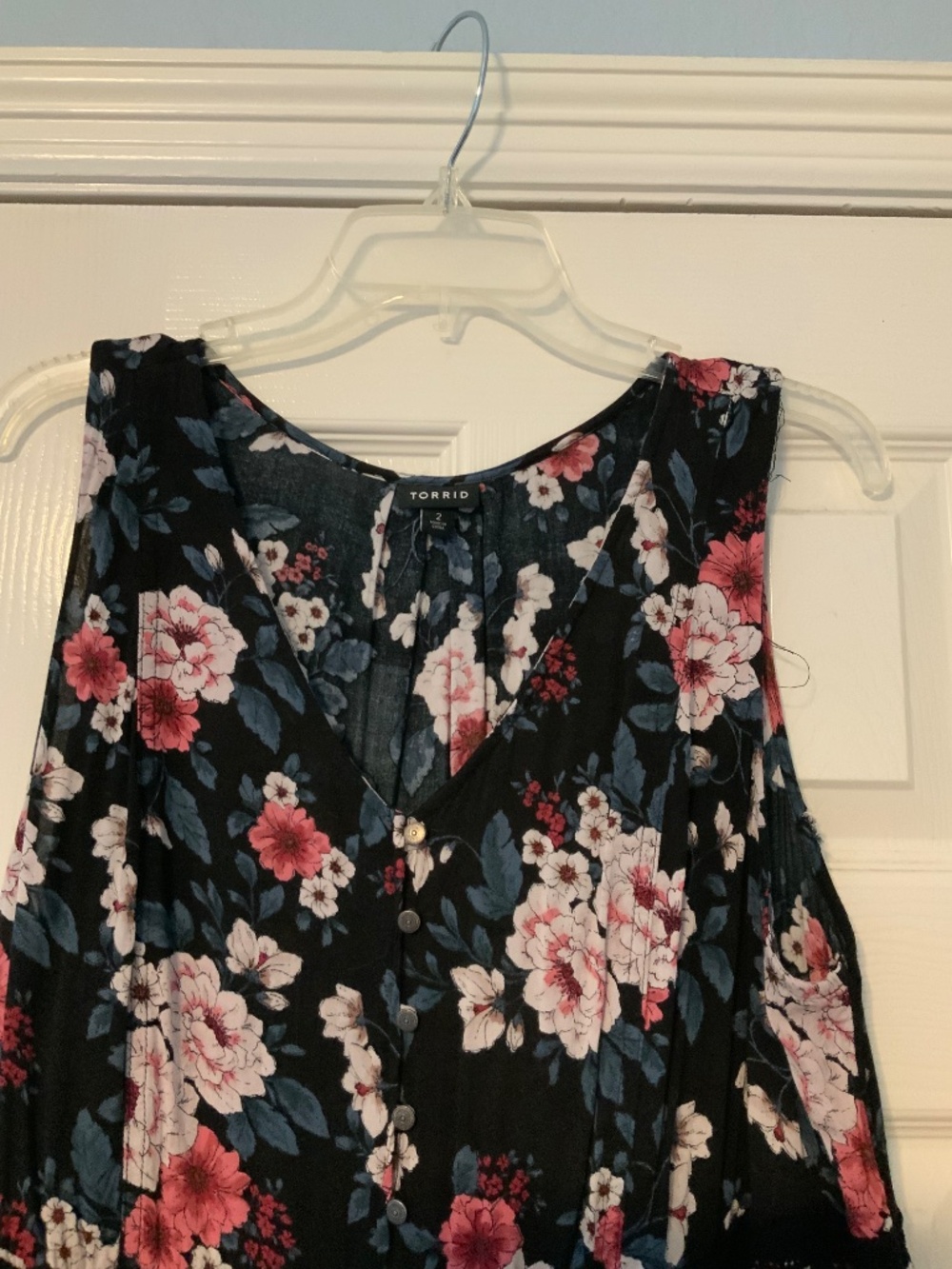 Women's black floral print sleeveless tank top - #37 - Picture 2 of 3